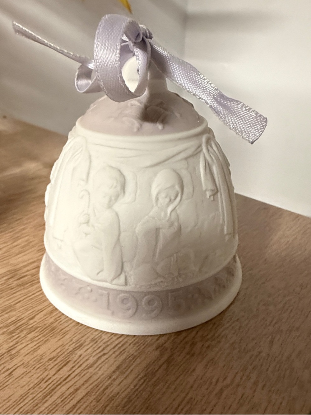 Lladro Lavender and White Porcelain Holiday Bell Ornament